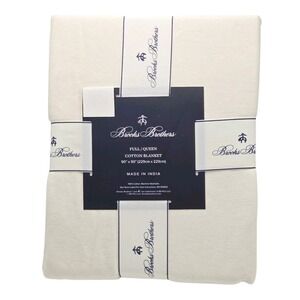 Brooks Brothers Queen Size‎ Ivory Luxuriously Cotton Blanket 90x90 Made In India